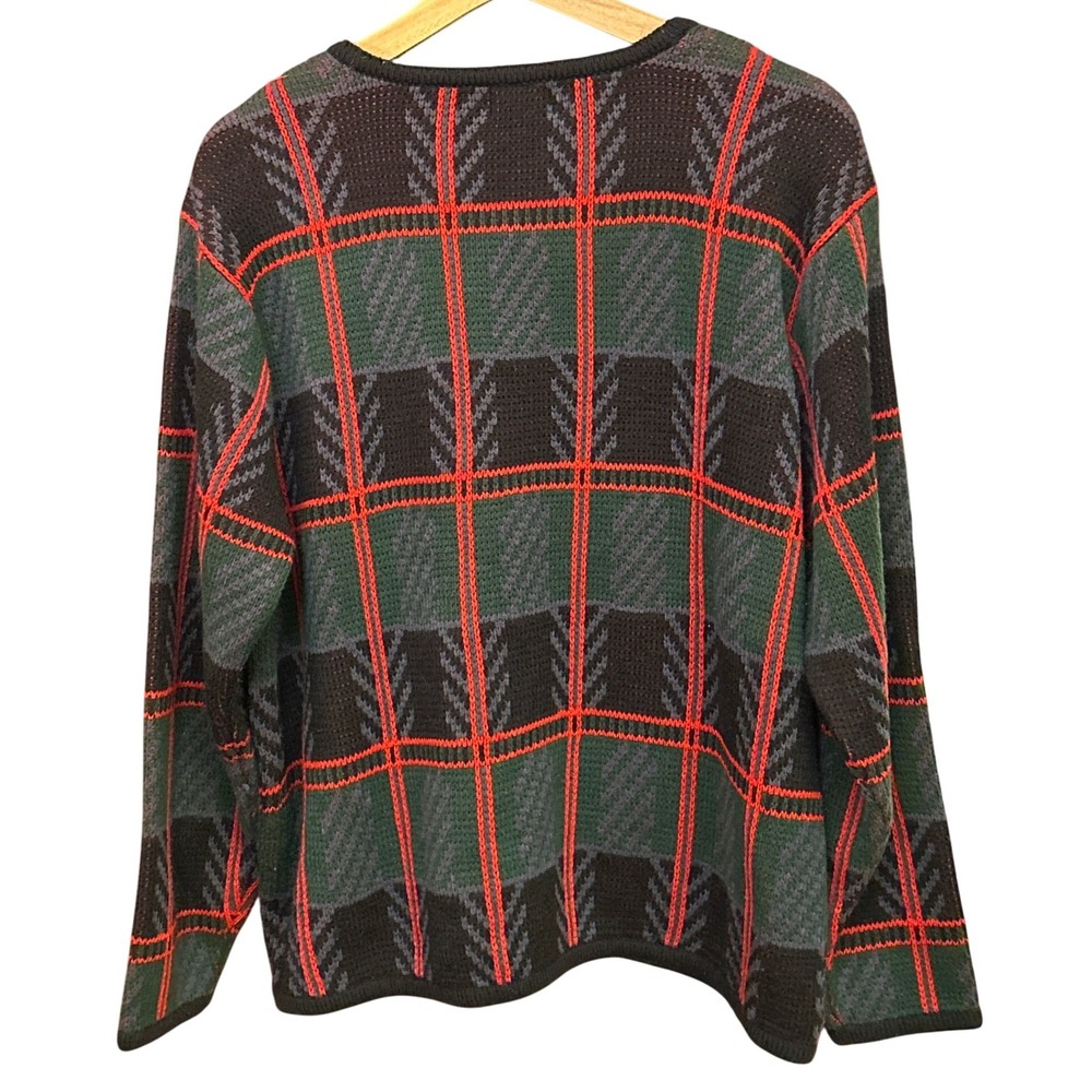 Liz Baker Vintage Plaid Cardigan Large Hong Kong Tartan Button Front Cozy Retro - Picture 4 of 4